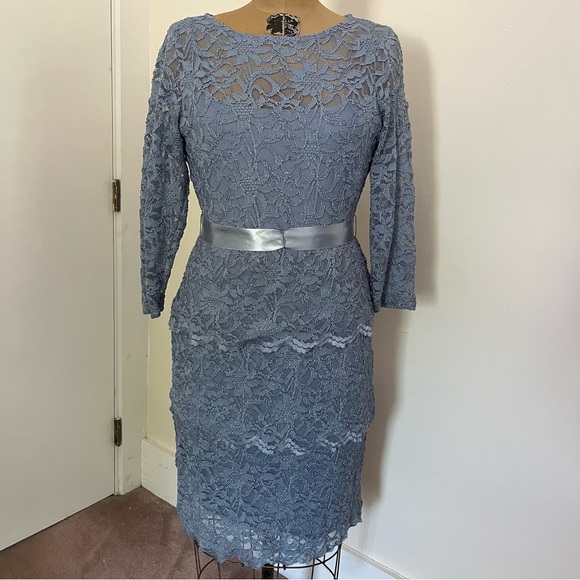 Blu Sage Tiered Lined Lace Dress with Removable Ribbon Sash - Picture 1 of 17